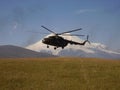 The great Mi-8 helicopter on Elbrus Royalty Free Stock Photo